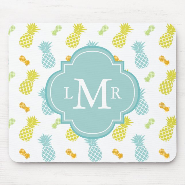 Monogrammed Colourful Pineapples Pattern Mouse Pad (Front)