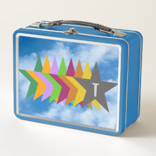 Monogrammed Colourful Stars in the Sky, Kids Metal Lunch Box