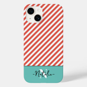Monogrammed colourful striped pattern Red and blue Case-Mate iPhone 14 Case