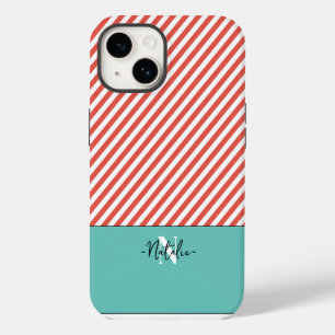 Monogrammed colourful striped pattern Red and blue iPhone 14 Case