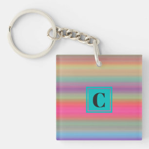 Monogrammed Colourful Stripes Acrylic Keychain