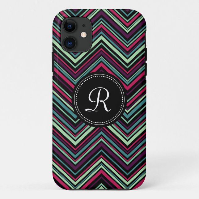 Monogrammed Colourful Tribal Chevron Pattern Case-Mate iPhone Case (Back)
