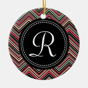 Monogrammed Colourful Tribal Chevron Pattern Ceramic Tree Decoration