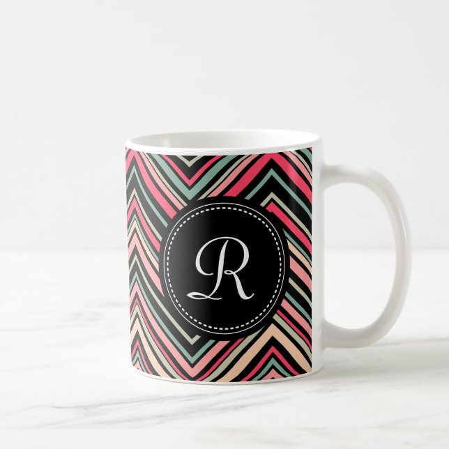 Monogrammed Colourful Tribal Chevron Pattern Coffee Mug (Right)