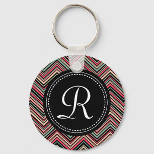Monogrammed Colourful Tribal Chevron Pattern Key Ring