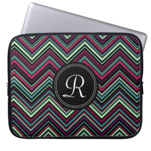 Monogrammed Colourful Tribal Chevron Pattern Laptop Sleeve