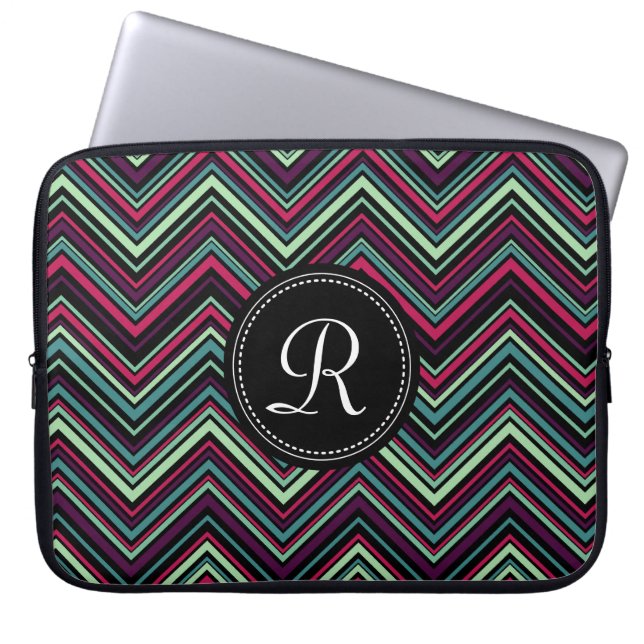 Monogrammed Colourful Tribal Chevron Pattern Laptop Sleeve (Front)