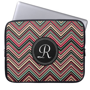 Monogrammed Colourful Tribal Chevron Pattern Laptop Sleeve