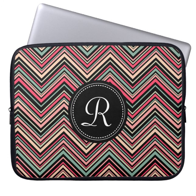 Monogrammed Colourful Tribal Chevron Pattern Laptop Sleeve (Front)