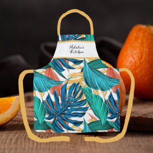 Monogrammed Colourful Tropical Print Kitchen Apron