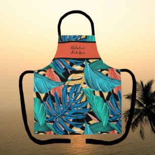Monogrammed Colourful Tropical Print Kitchen Apron
