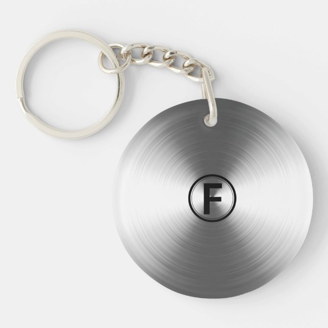 Monogrammed Contemporary Silver Radiant Pattern Key Ring (Front)