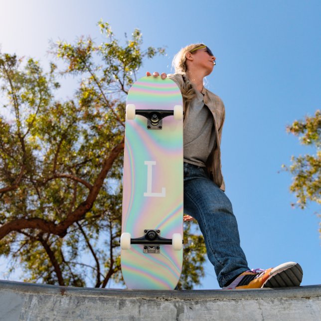 Monogrammed Cool Girly Modern Rainbow Skateboard (Outdoor 1)