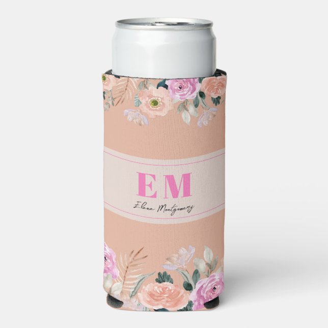 Monogrammed Cooler - dusty pink floral  (Seltzer Front)