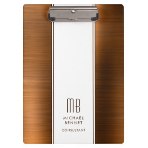 Monogrammed Copper Brown Brushed Metallic Business Clipboard