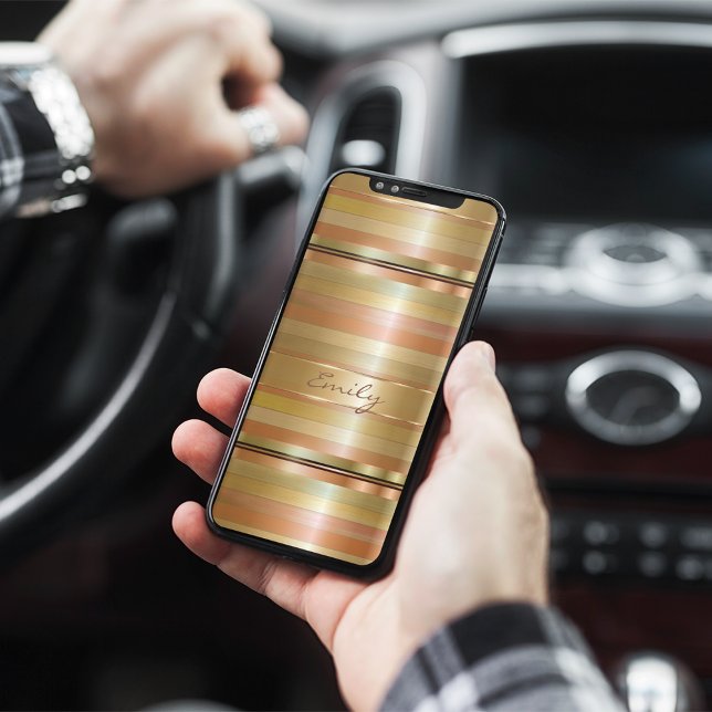 Monogrammed Copper & Gold Stripes Case-Mate iPhone Case (Creator Uploaded)