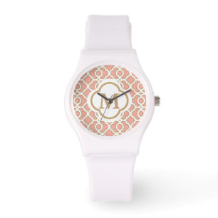Monogrammed Coral and Gold Quatrefoil Moroccan Watch