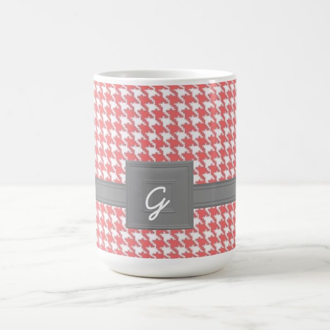 Monogrammed Coral Houndstooth Mug (Center)