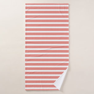 Monogrammed Coral White Stripes Bath Towel Set