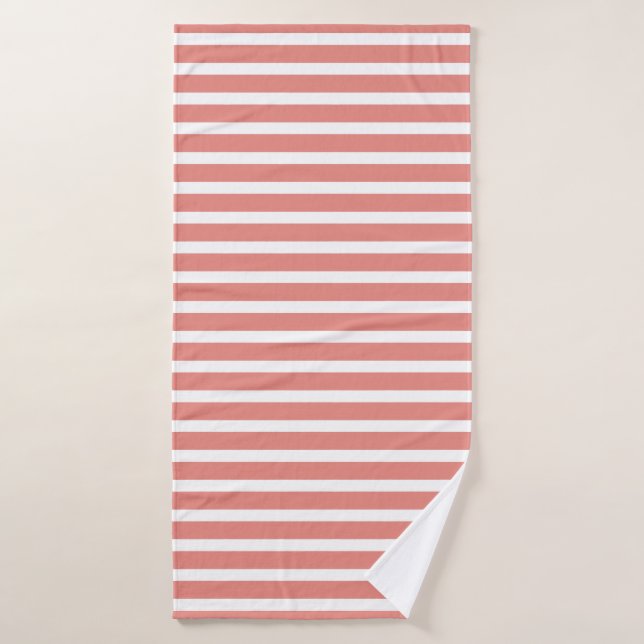 Monogrammed Coral White Stripes Bath Towel Set (Bath Towel)