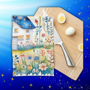 Monogrammed Cottagecore Home with Mushrooms Tea Towel