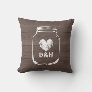 Monogrammed country chic mason jar throw pillows