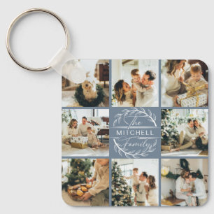 Monogrammed Couple Photo Collage   Dusty Blue Gift Key Ring