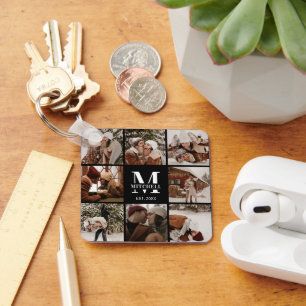 Monogrammed Couple Photo Collage Monogram Gift Key Ring
