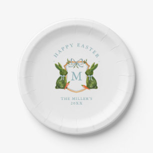 Monogrammed Crest Topiary Bunny Easter Paper Plate
