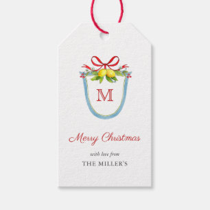 Monogrammed Crest with Lemons Merry Christmas  Gift Tags