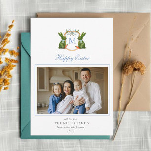 Monogrammed crest with Topiary Bunny Photo Easter  Holiday Card