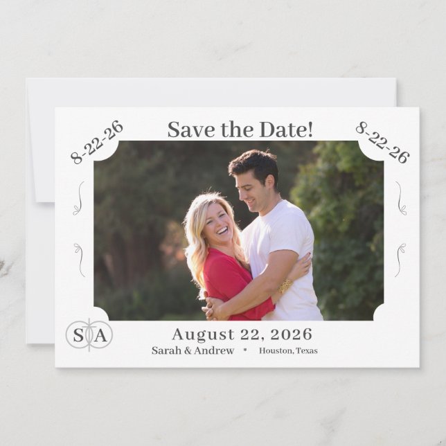 Monogrammed Cross & Rings Wedding Save The Date (Front)