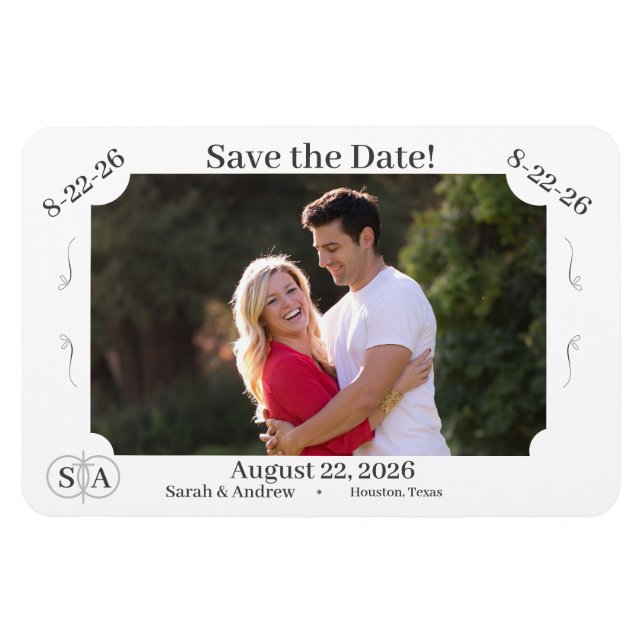 Monogrammed Cross & Rings Wedding Save The Date Magnet (Horizontal)