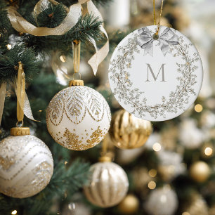Monogrammed Crystal Wreath Christmas Ceramic Ornament