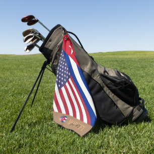 Monogrammed Cuban / American Flag Golf Towel