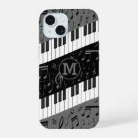 Monogrammed curve piano keys and musical notes