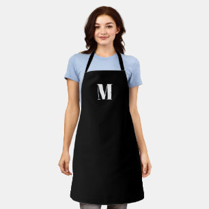 Monogrammed custom initial black white Apron