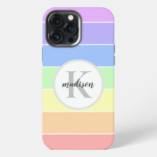 Monogrammed Custom Name Pastel Rainbow Stripes iPhone 13 Pro Max Case