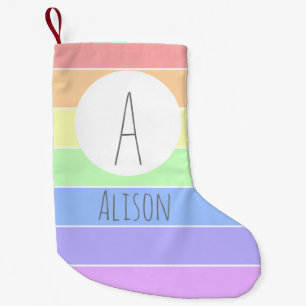 Monogrammed Custom Name Pastel Rainbow Stripes Small Christmas Stocking