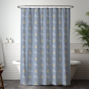 Monogrammed Custom Name White Daisy Floral Pattern Shower Curtain