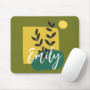 Monogrammed cute abstract and nature green script mouse pad