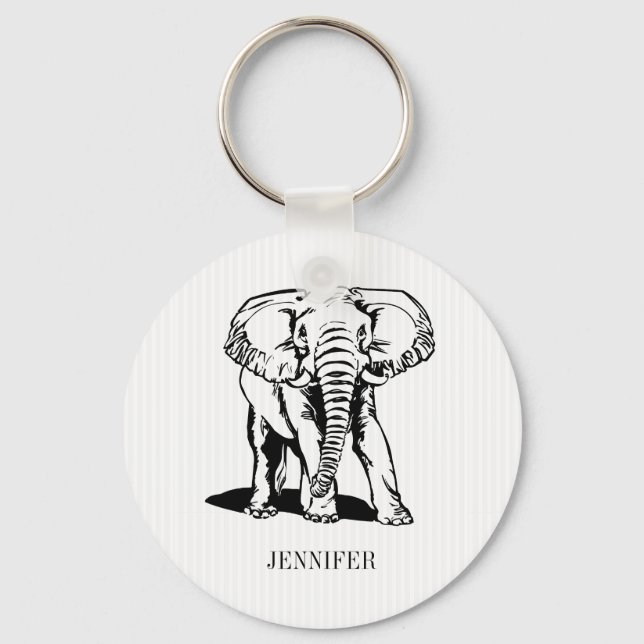 Monogrammed Cute Black Elephant Key Ring (Front)