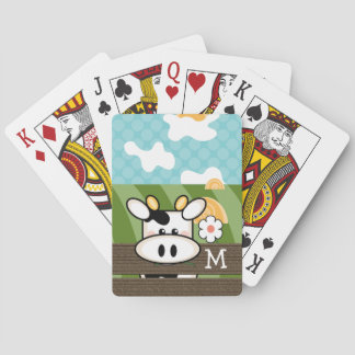 Monogrammed Cute Cow Playing Cards