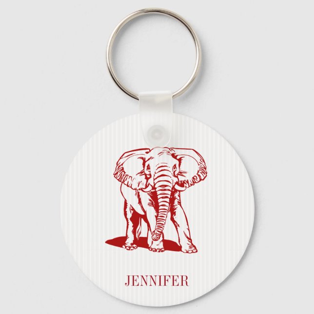 Monogrammed Cute Dark Red Elephant Key Ring (Front)