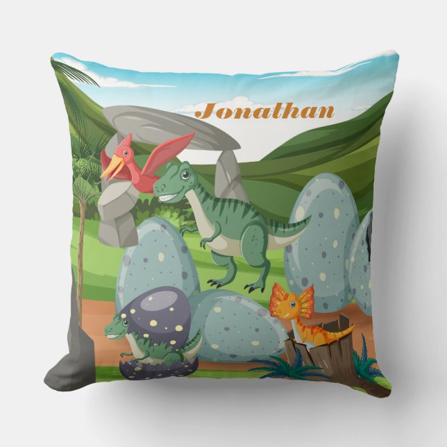 Monogrammed cute Dinosaurs Birthday watercolor boy Cushion (Front)