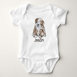 Monogrammed Cute English Bulldog Animal  Baby Bodysuit