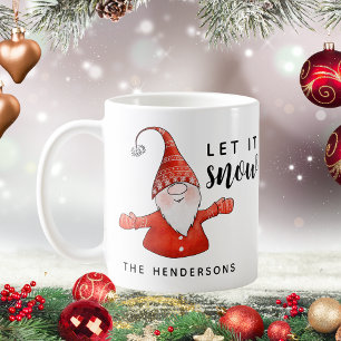 Monogrammed Cute Gnome Christmas Let it Snow  Coffee Mug