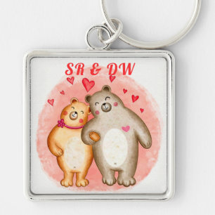 Monogrammed Cute Love Bears Key Ring