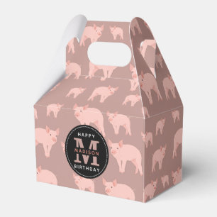 Monogrammed Cute Pink Pig Pattern Birthday Favour Box