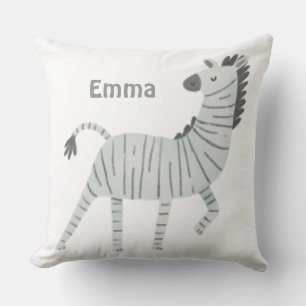 Monogrammed cute zebra nursery decor white grey  cushion